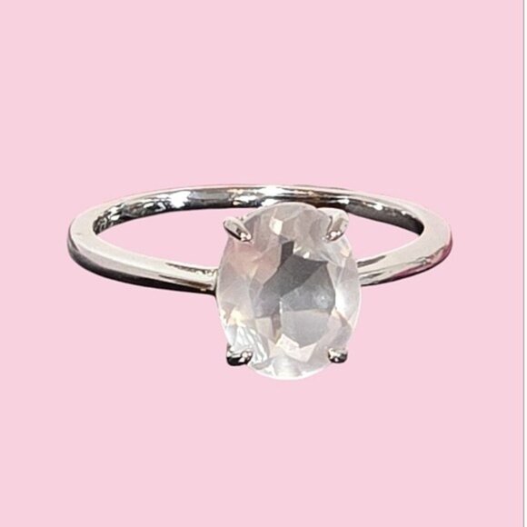 925 Sterling Silver Ring Sz 8.5 with Natural Rose Quartz Gemstone - Picture 3 of 8